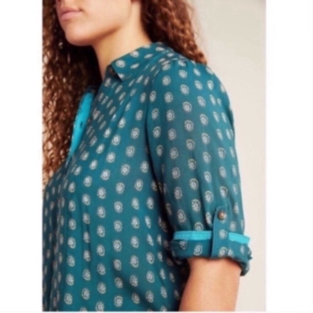 Anthropologie Maeve Modal Polka Dot High Low Tunic Button Front Blouse XS - Picture 2 of 8